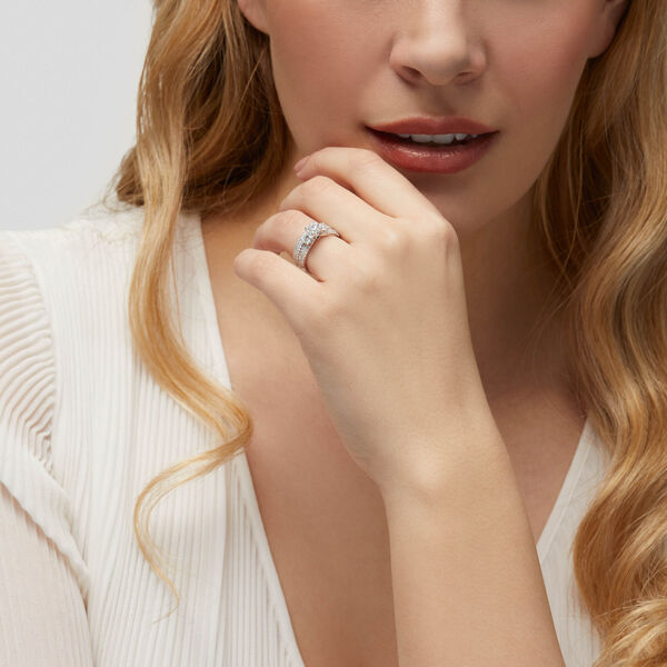 Three-Stone Pav&eacute; Diamond Engagement Ring